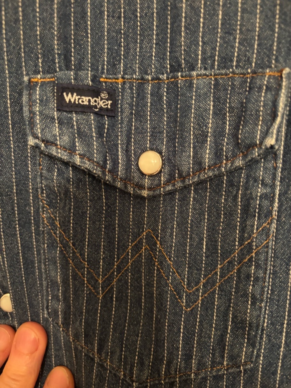 SOLD Super Rare Wrangler Wabash Indigo Denim Western Shirt USA XL Pearl Snap